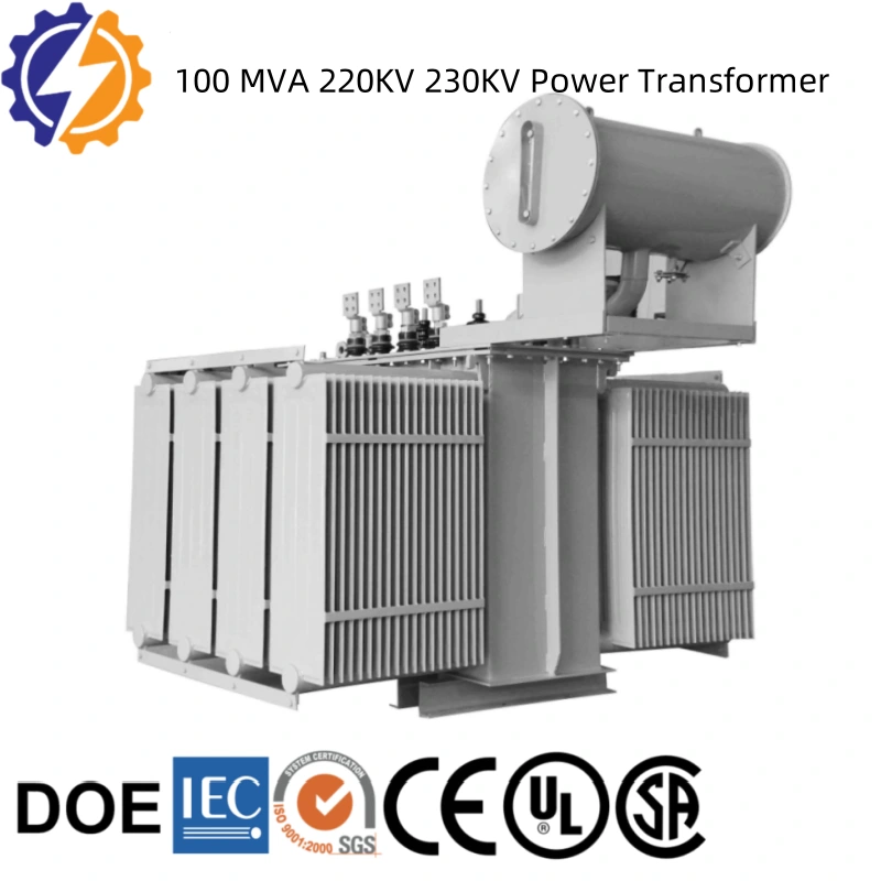 100 MVA three-phase oil-immersed power transformer (220 kV/230 kV) manufactured by Yongxing Transformer for high-voltage applications.