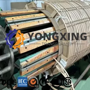 2500 KVA distribution transformer winding with precision manufacturing. CE, UL, GOST, DOE certified by Yongxing Transformer for 11-35kV models.