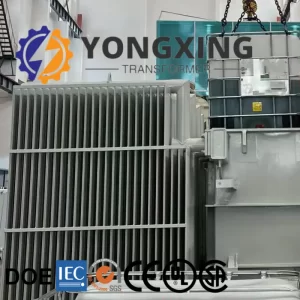 2500 KVA distribution transformer assembly process by Yongxing Transformer. CE, UL, GOST, DOE certified, ensuring quality for 11-35kV models.