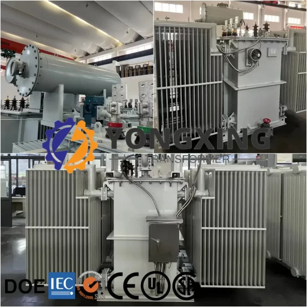 Finished 2500 KVA distribution transformer by Yongxing Transformer. CE, UL, GOST, DOE certified, reliable 11-35kV model for efficient power distribution.