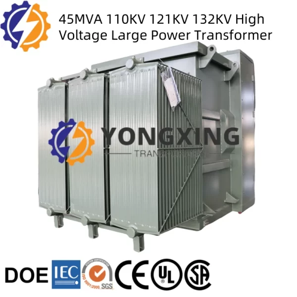 45 MVA high voltage large power transformer (110 kV/121 kV/132 kV) available for sale by Yongxing Transformer.