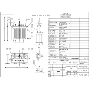 Professional design drawings of a 5000 kVA power transformer for substation applications, created by Yongxing Transformer.